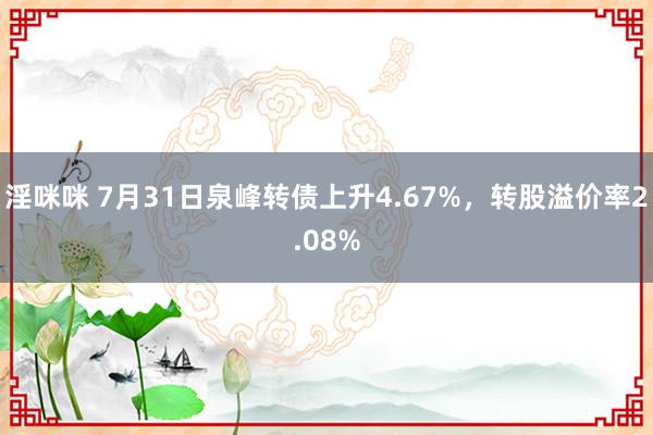 淫咪咪 7月31日泉峰转债上升4.67%，转股溢价率2.08%