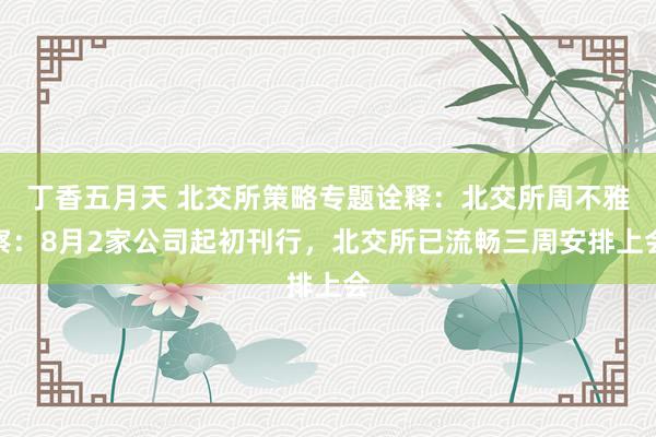 丁香五月天 北交所策略专题诠释：北交所周不雅察：8月2家公司起初刊行，北交所已流畅三周安排上会