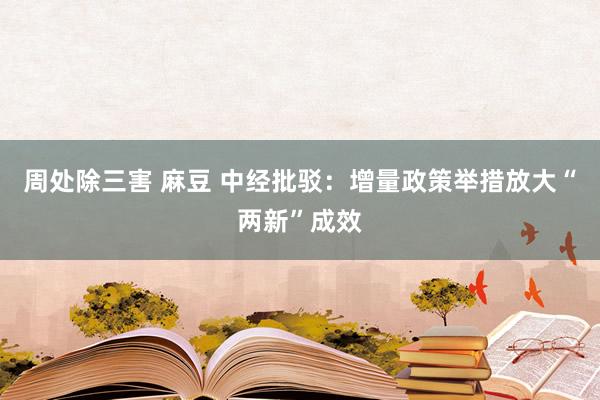 周处除三害 麻豆 中经批驳：增量政策举措放大“两新”成效