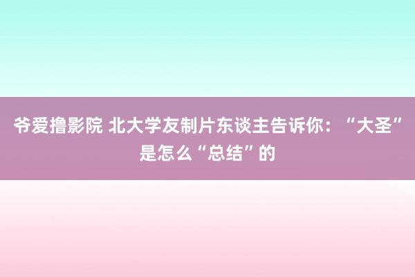 爷爱撸影院 北大学友制片东谈主告诉你：“大圣”是怎么“总结”的