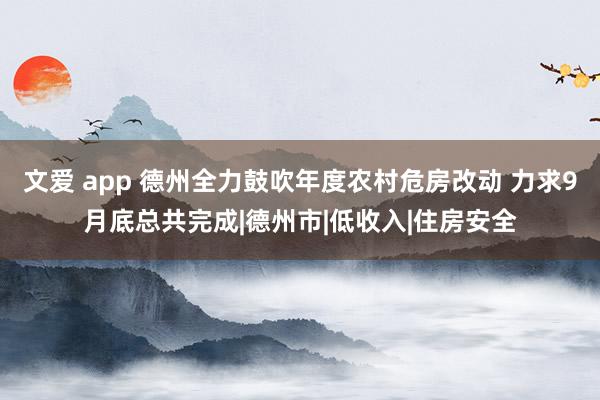 文爱 app 德州全力鼓吹年度农村危房改动 力求9月底总共完成|德州市|低收入|住房安全