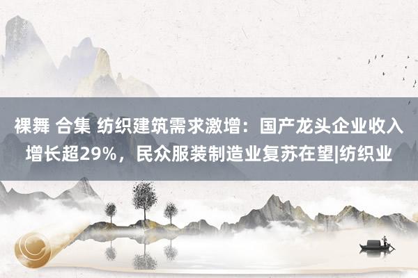 裸舞 合集 纺织建筑需求激增：国产龙头企业收入增长超29%，民众服装制造业复苏在望|纺织业